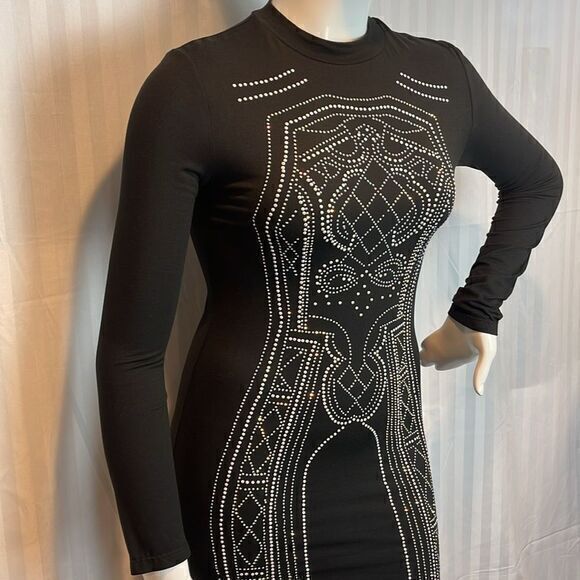 Say What? Rhinestone Embellished Beaded black Bodycon Dress Size L RefI60 - Picture 4 of 9